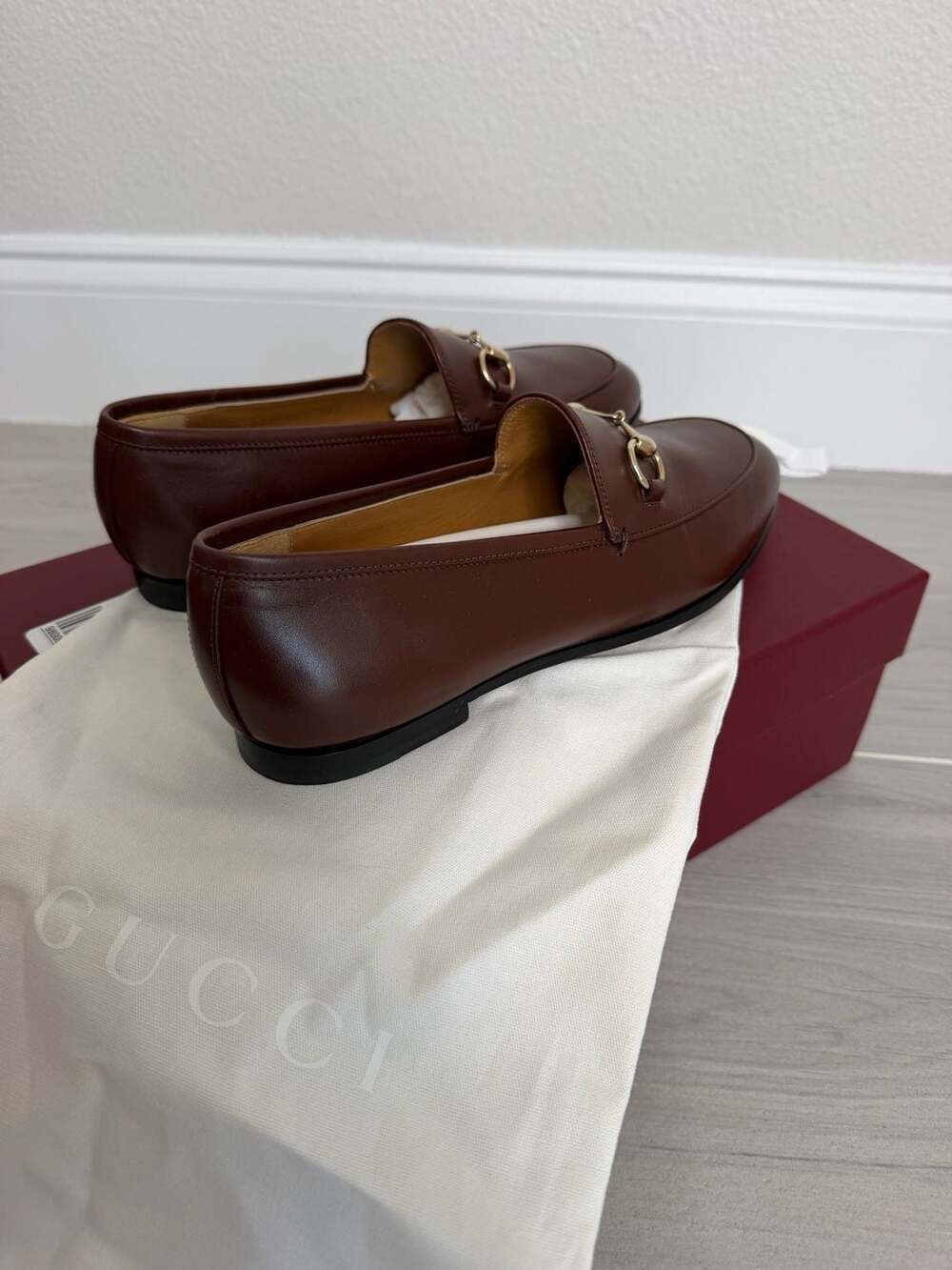 Gucci Jordaan Horsebit Loafers Sweet Chestnut Leather Flats EU 36 NIB - Picture 5 of 10